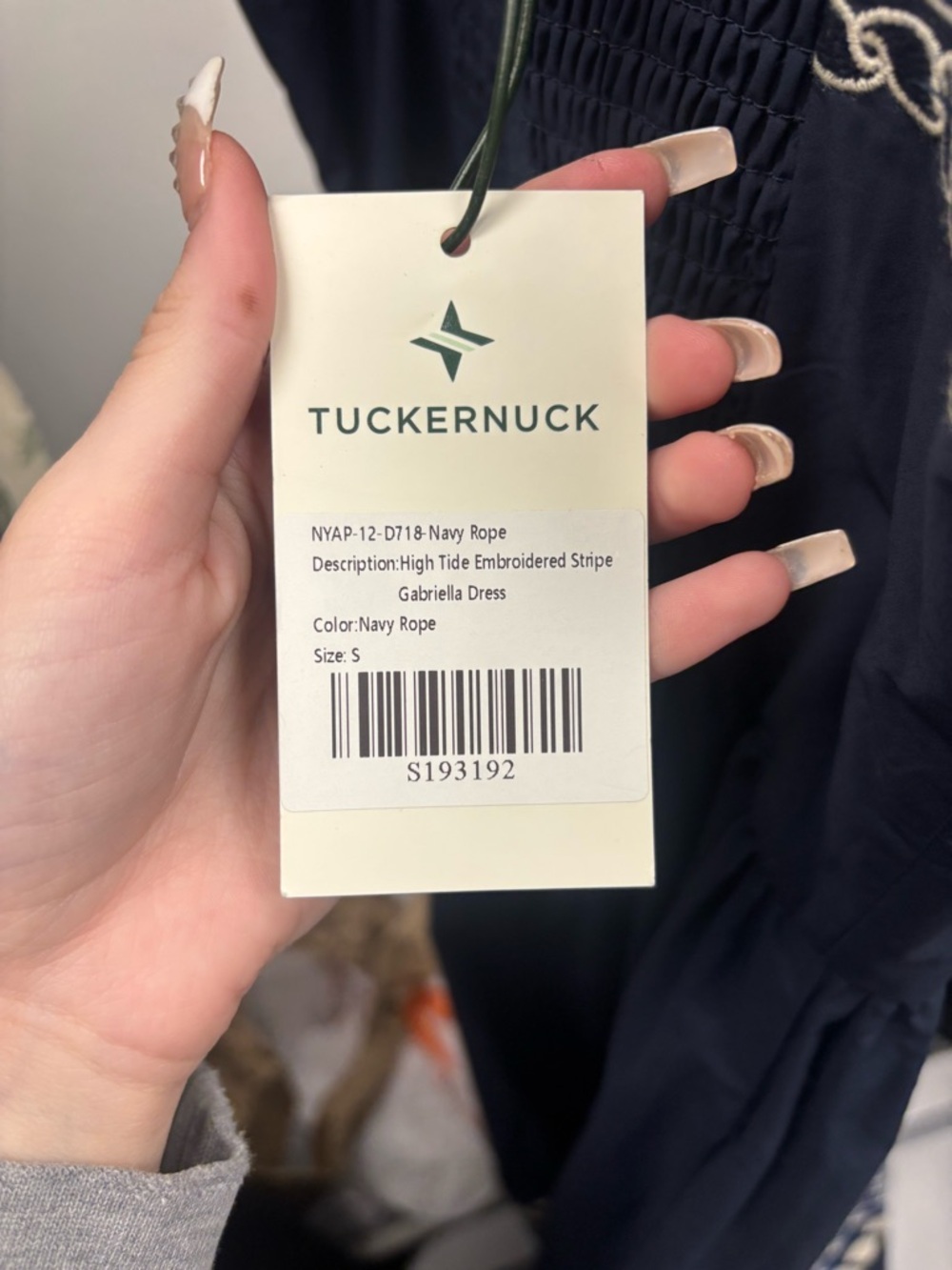 Tuckernuck Navy Spaghetti-Strap Embroidered Small - Picture 5 of 5
